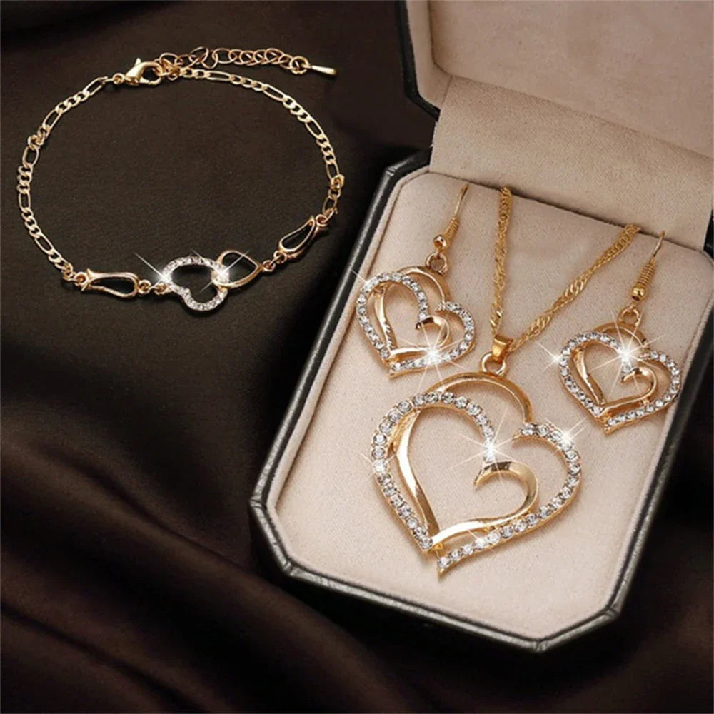 Double Heart Necklace Jewelry Set 💞💝